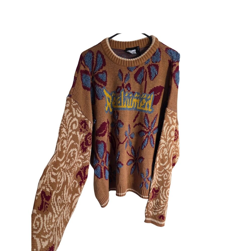 Reclaimed Vintage Floral Knit Sweater 2XL Brown Gothic Grunge Jumper ASOS